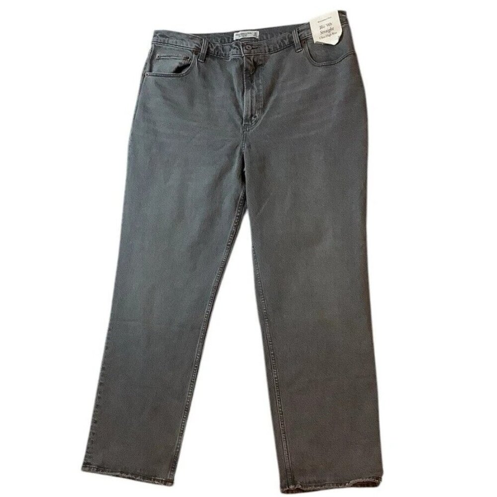 NWT Abercrombie & Fitch The 90s Straight Ultra High Rise Gray Womens 34/18R